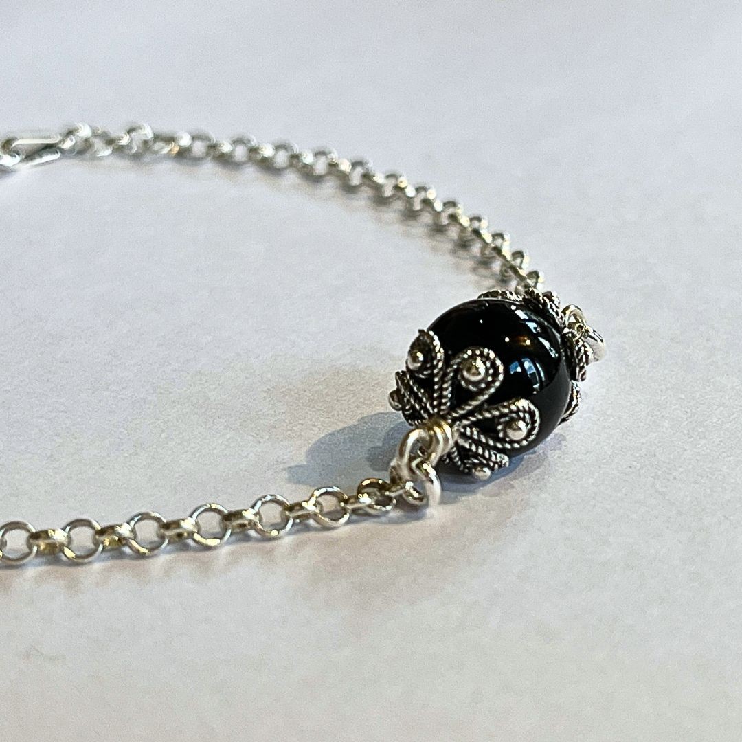Charm Bracciale In Argento 800 Su Coccu – Filigrana Sarda Sinnus, Onice 14 Mm, Amuleto Contro Il Malocchio – Artigianato Sardegna